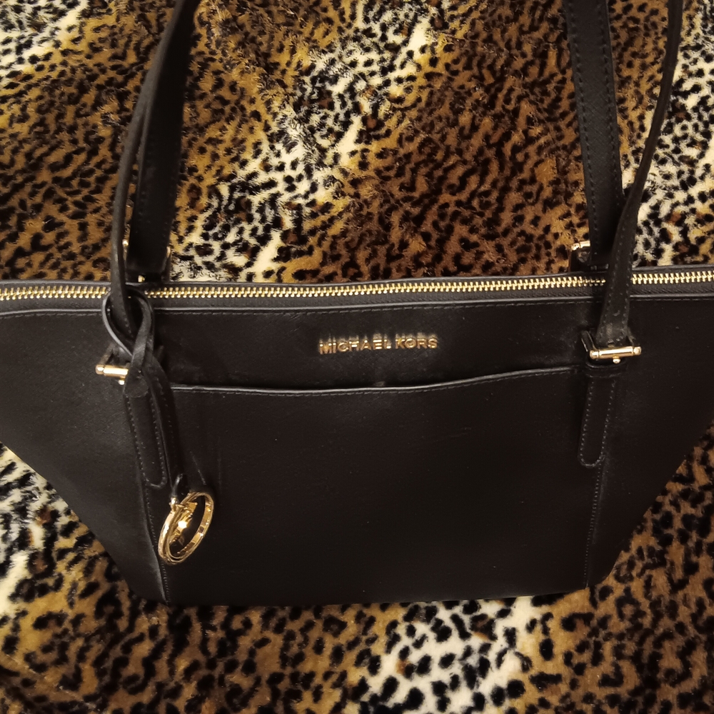 Michael Kors Black Zip Top Tote with Gold Accents Nwot